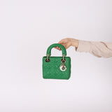 Dior 2018 Emerald Lambskin Cannage Mini Lady w Strap - FashioNica