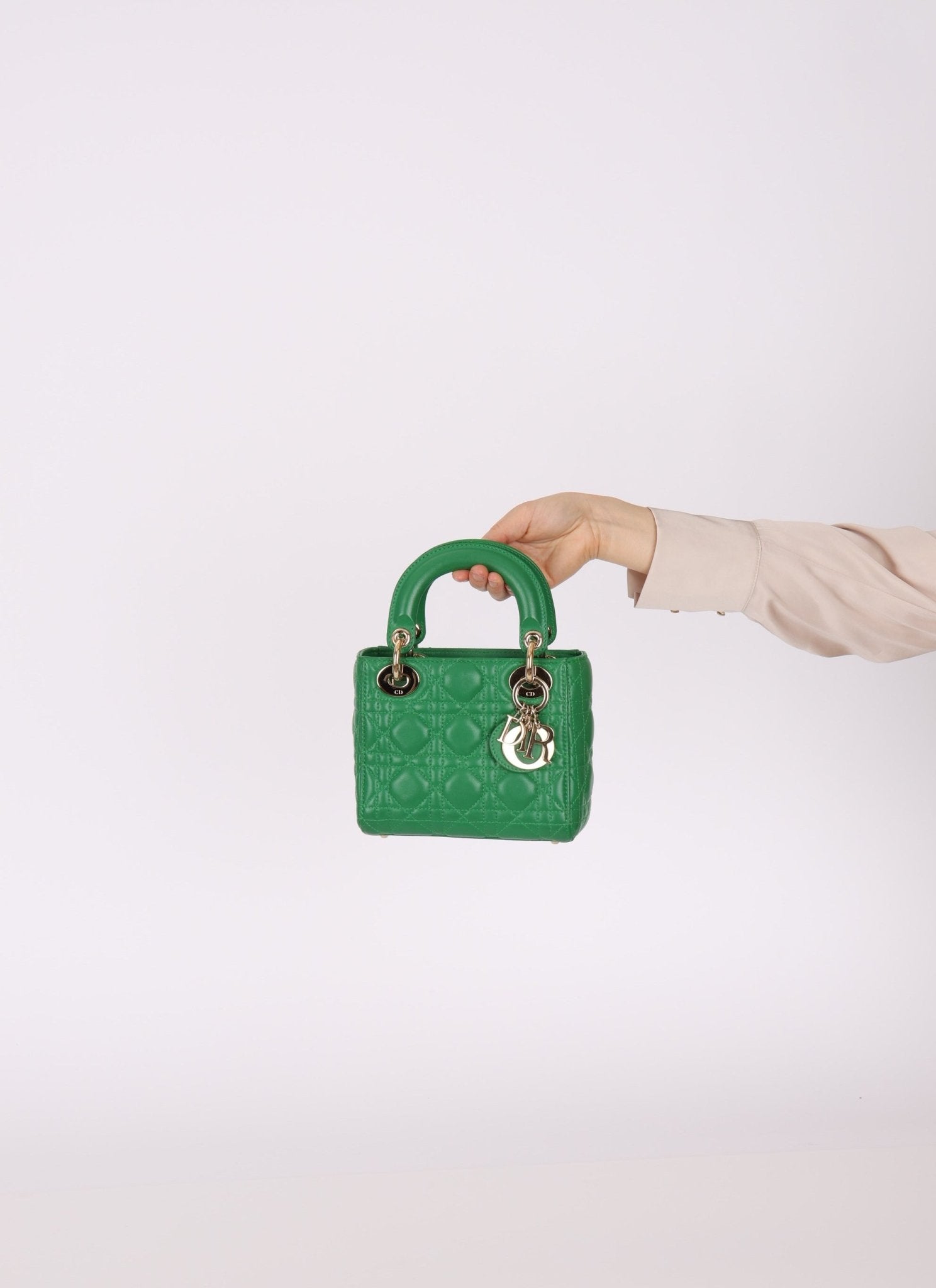 Dior 2018 Emerald Lambskin Cannage Mini Lady w Strap - FashioNica