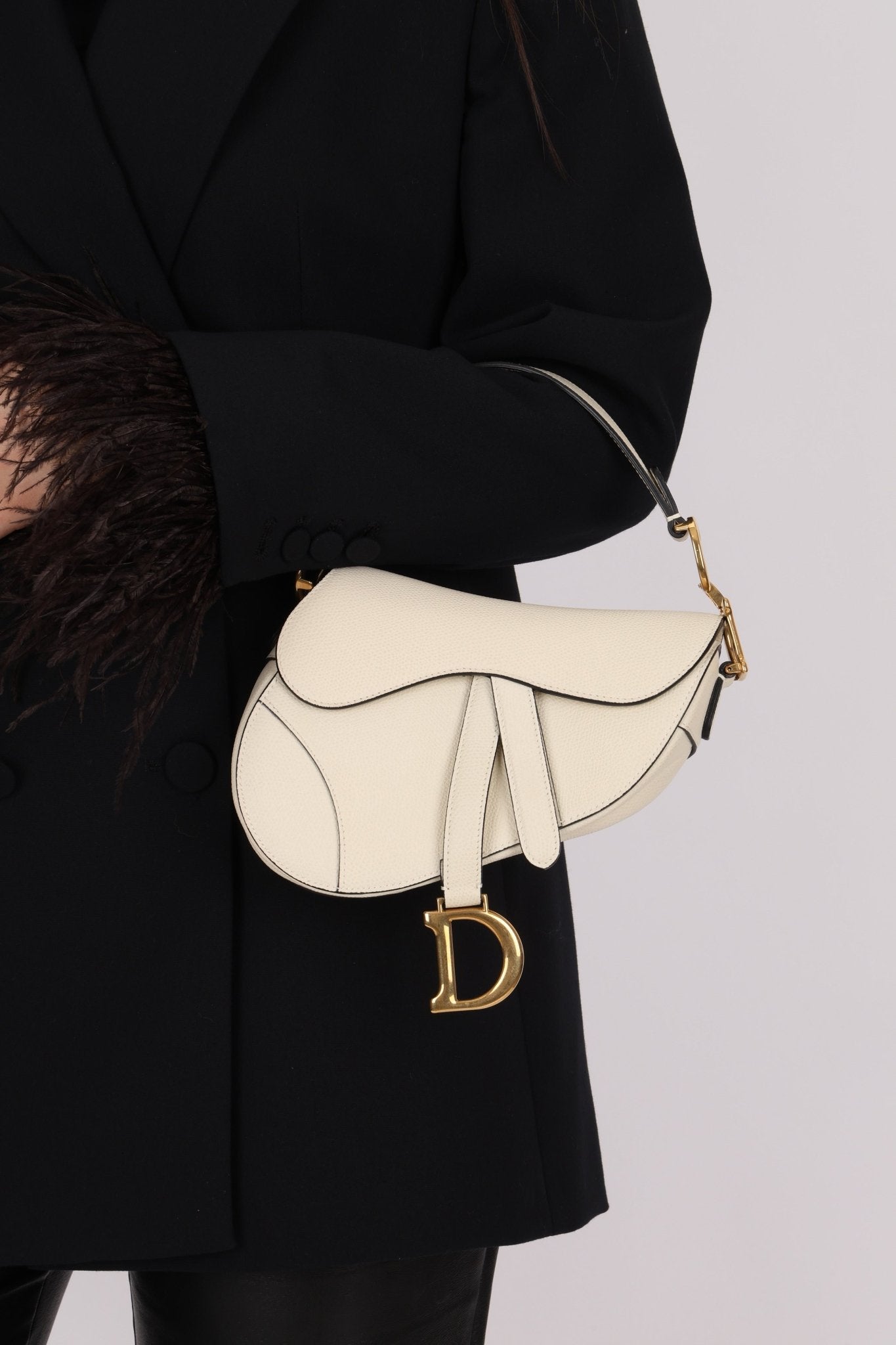 Dior 2018 Grained Leather Mini Saddle Bag w/ Dior Guitar Strap - FashioNica
