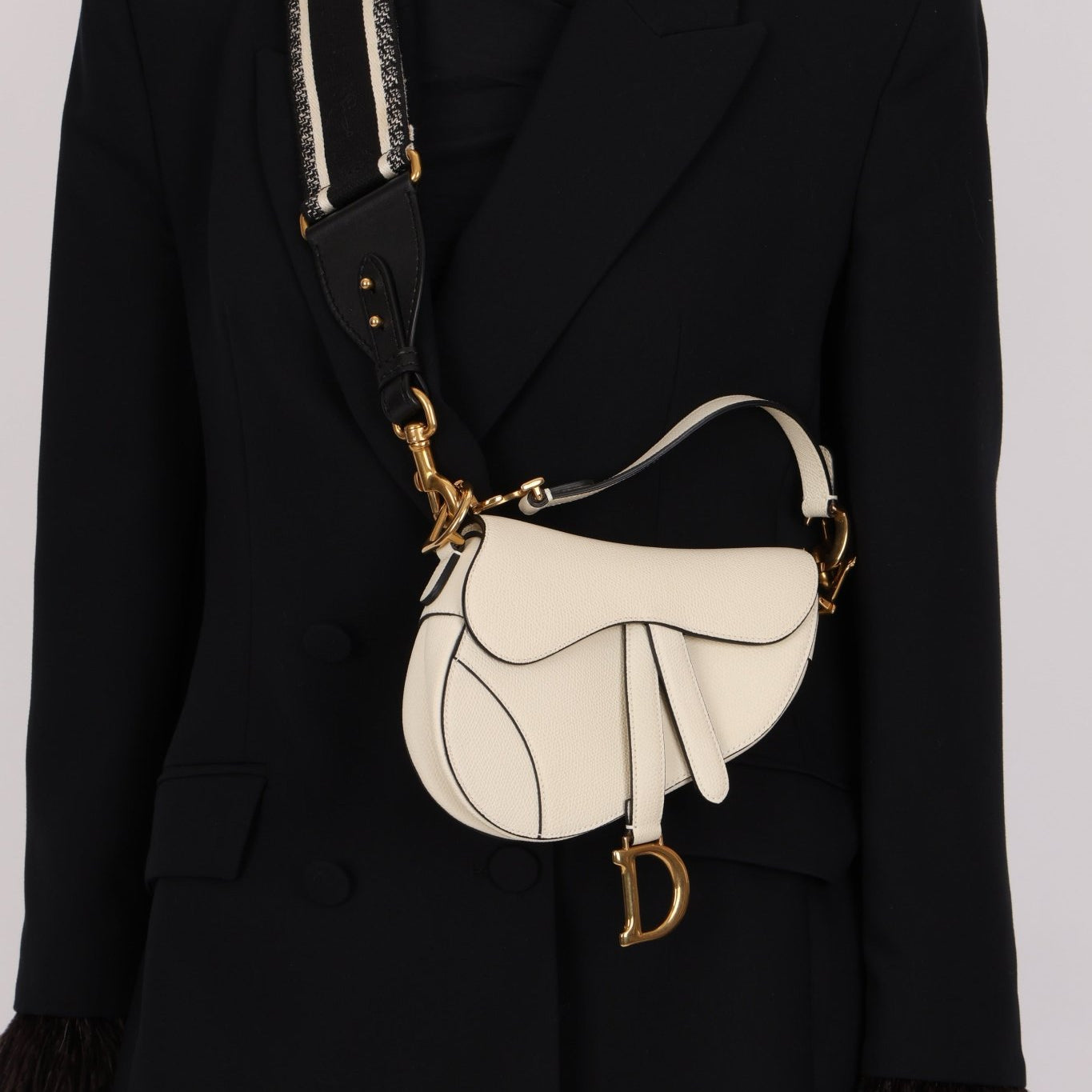 Dior 2018 Grained Leather Mini Saddle Bag w/ Dior Guitar Strap - FashioNica