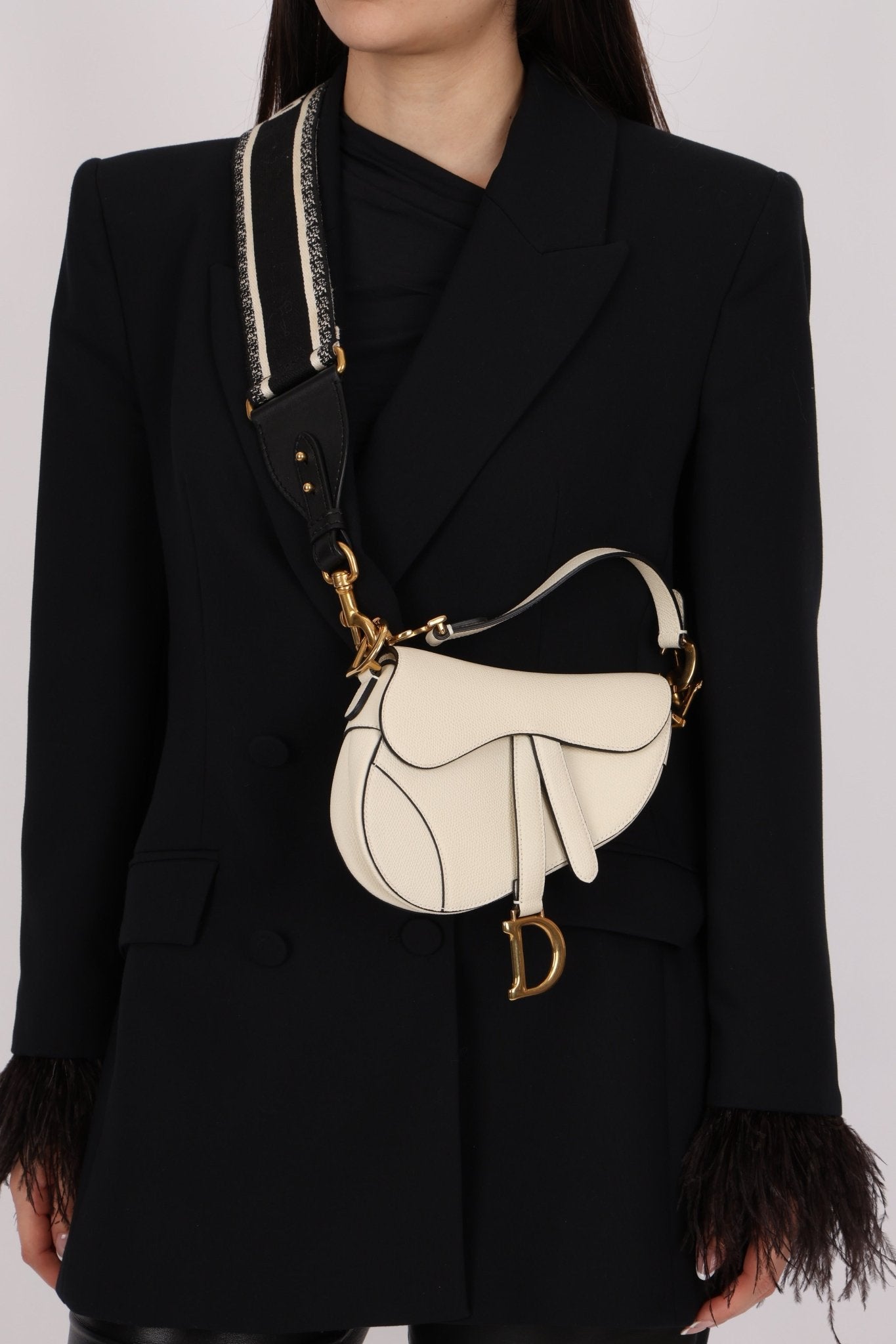 Dior 2018 Grained Leather Mini Saddle Bag w/ Dior Guitar Strap - FashioNica