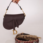 Dior 2019 Bordeaux Grain Mini Saddle GHW w/ Dior Guitar Strap - FashioNica