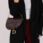 Dior 2019 Bordeaux Grain Mini Saddle GHW w/ Dior Guitar Strap - FashioNica
