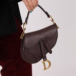 Dior 2019 Bordeaux Grain Mini Saddle GHW w/ Dior Guitar Strap - FashioNica