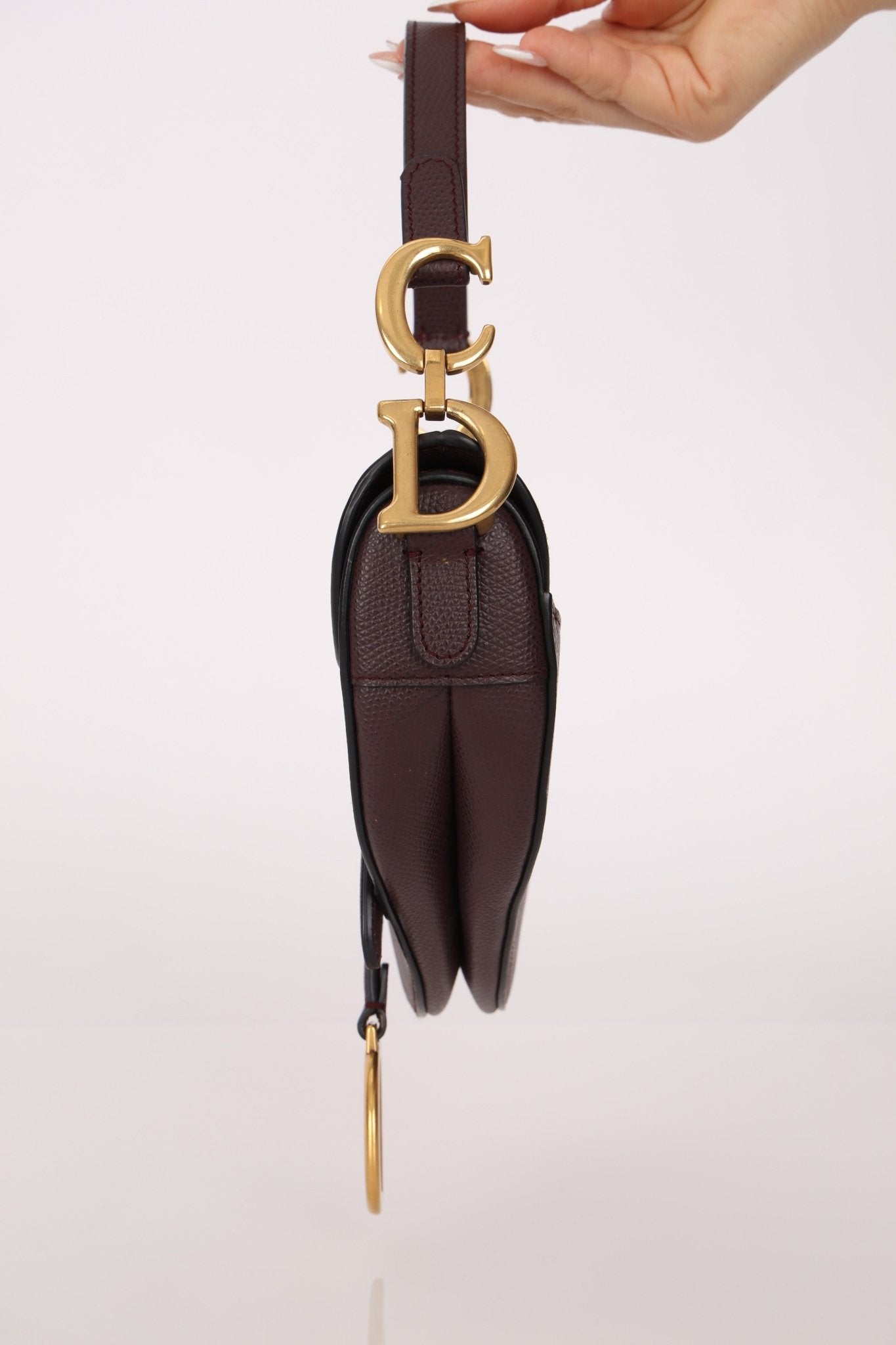 Dior 2019 Bordeaux Grain Mini Saddle GHW w/ Dior Guitar Strap - FashioNica