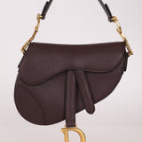 Dior 2019 Bordeaux Grain Mini Saddle GHW w/ Dior Guitar Strap - FashioNica