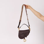 Dior 2019 Bordeaux Grain Mini Saddle GHW w/ Dior Guitar Strap - FashioNica
