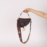 Dior 2019 Bordeaux Grain Mini Saddle GHW w/ Dior Guitar Strap - FashioNica