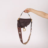 Dior 2019 Bordeaux Grain Mini Saddle GHW w/ Dior Guitar Strap - FashioNica
