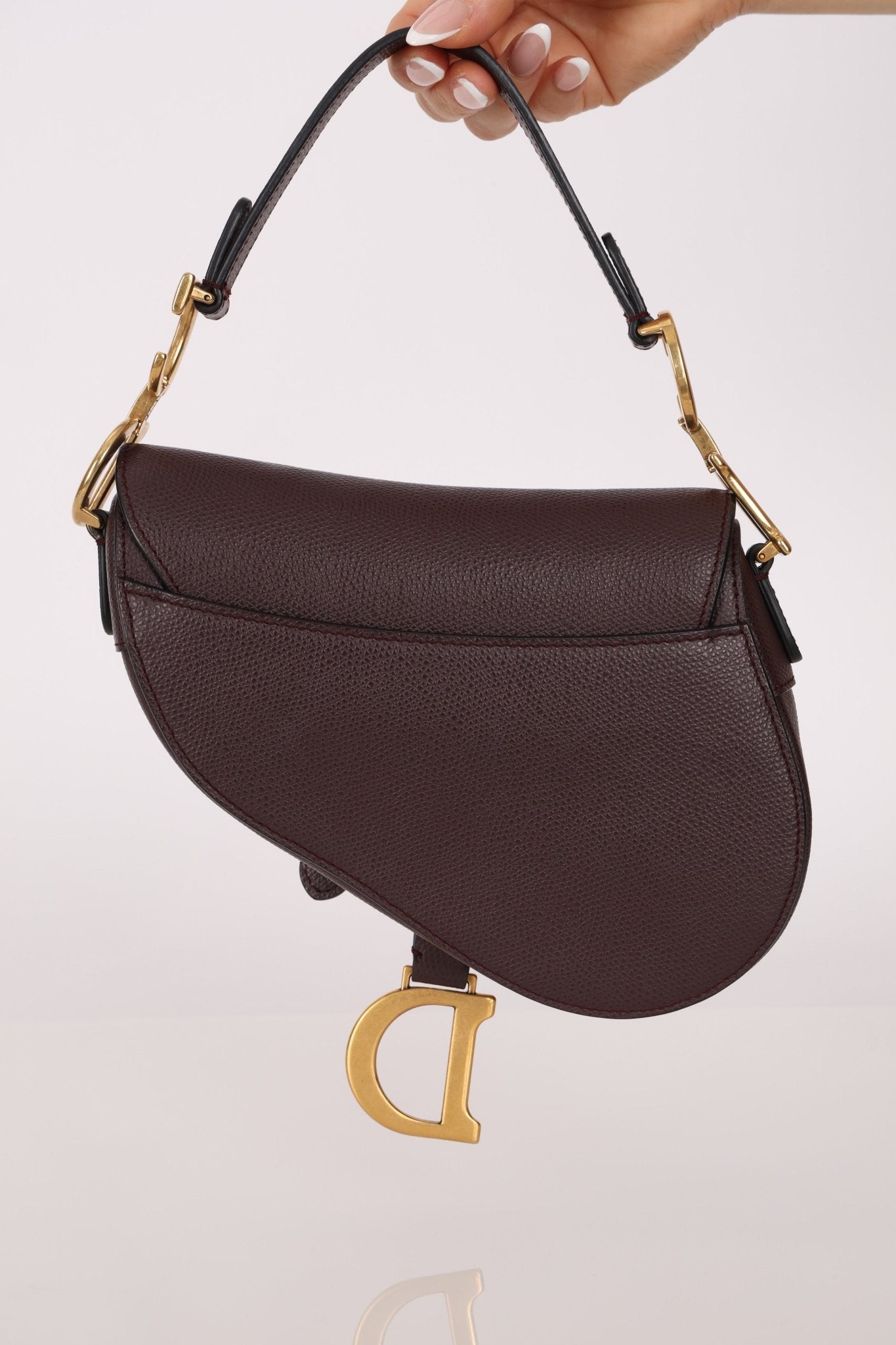 Dior 2019 Bordeaux Grain Mini Saddle GHW w/ Dior Guitar Strap - FashioNica