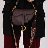 Dior 2019 Bordeaux Grain Mini Saddle GHW w/ Dior Guitar Strap - FashioNica