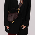 Dior 2019 Bordeaux Grain Mini Saddle GHW w/ Dior Guitar Strap - FashioNica