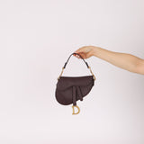 Dior 2019 Bordeaux Grain Mini Saddle GHW w/ Dior Guitar Strap - FashioNica