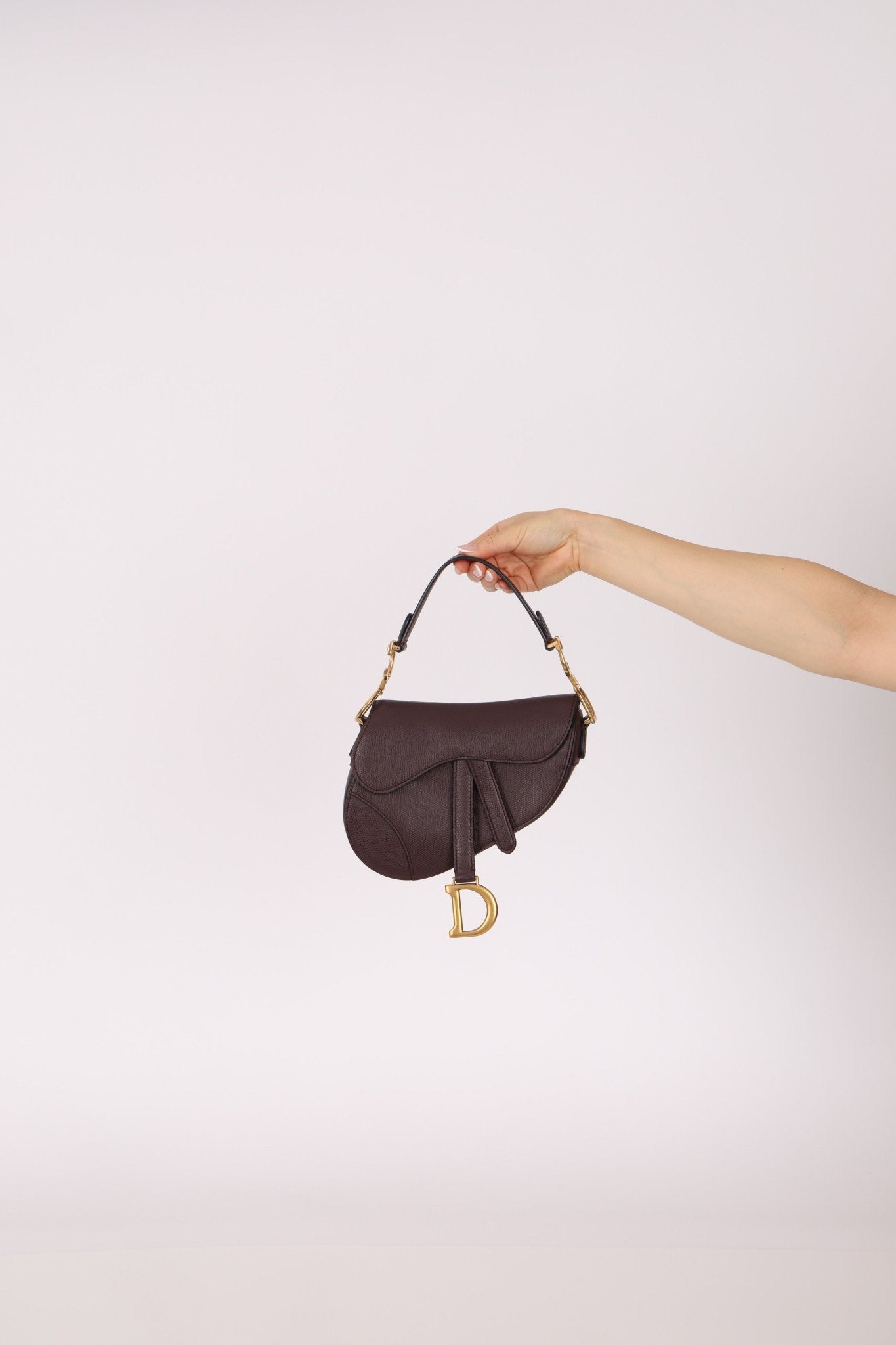 Dior 2019 Bordeaux Grain Mini Saddle GHW w/ Dior Guitar Strap - FashioNica