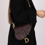 Dior 2019 Bordeaux Grain Mini Saddle GHW w/ Dior Guitar Strap - FashioNica