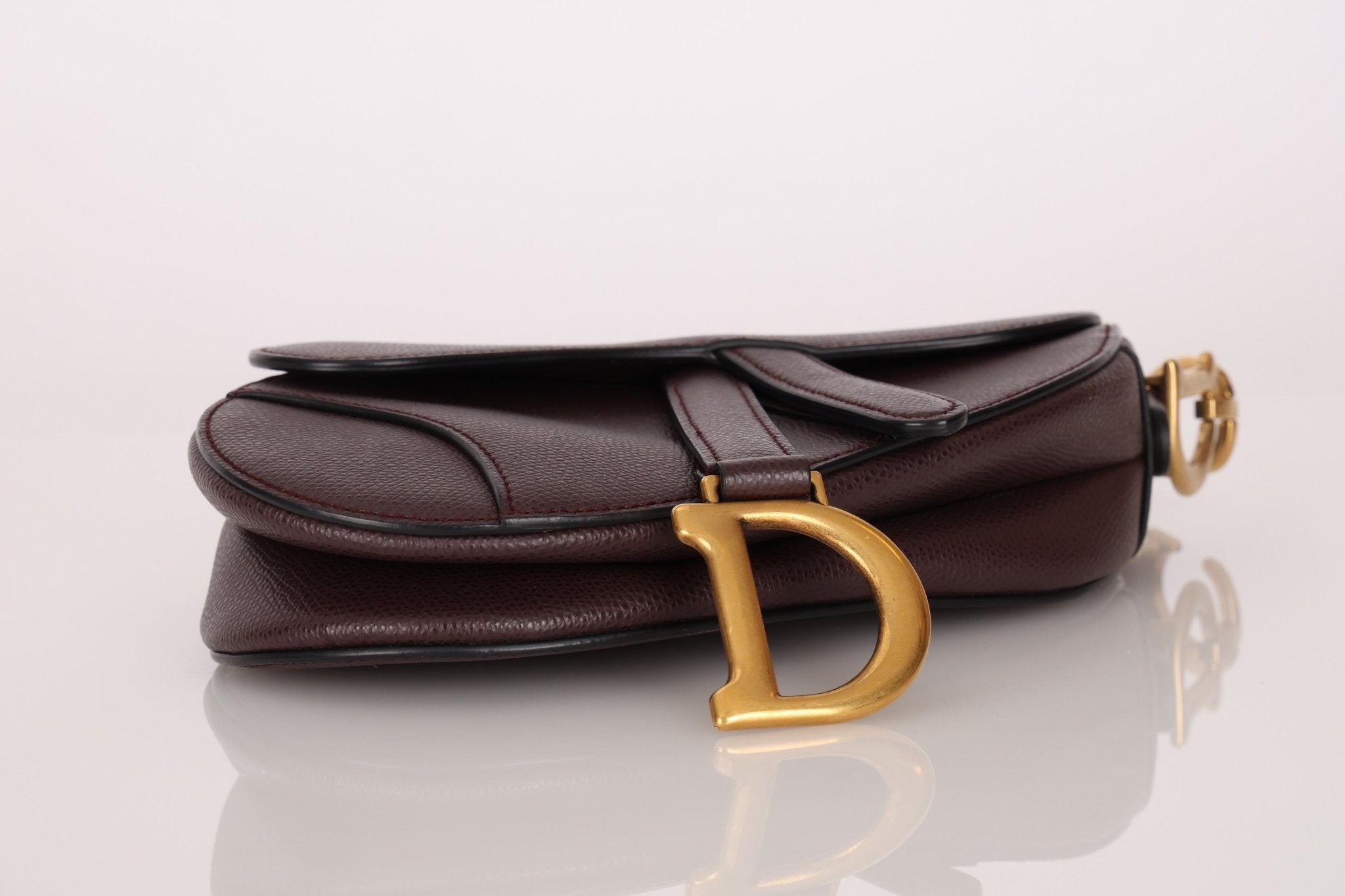 Dior 2019 Bordeaux Grain Mini Saddle GHW w/ Dior Guitar Strap - FashioNica