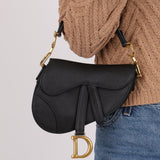 Dior 2019 Grained Leather Mini Saddle w/ Guitar Strap - FashioNica