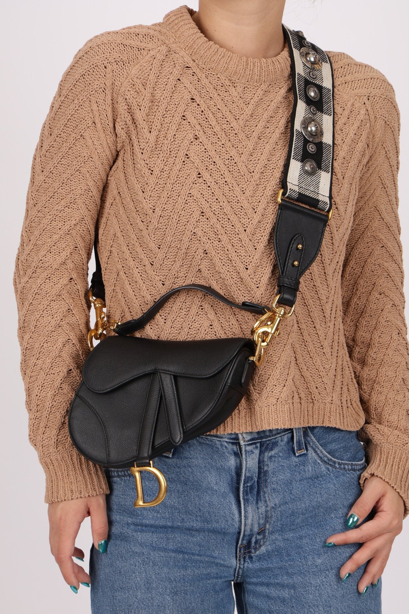 Dior 2019 Grained Leather Mini Saddle w/ Guitar Strap - FashioNica