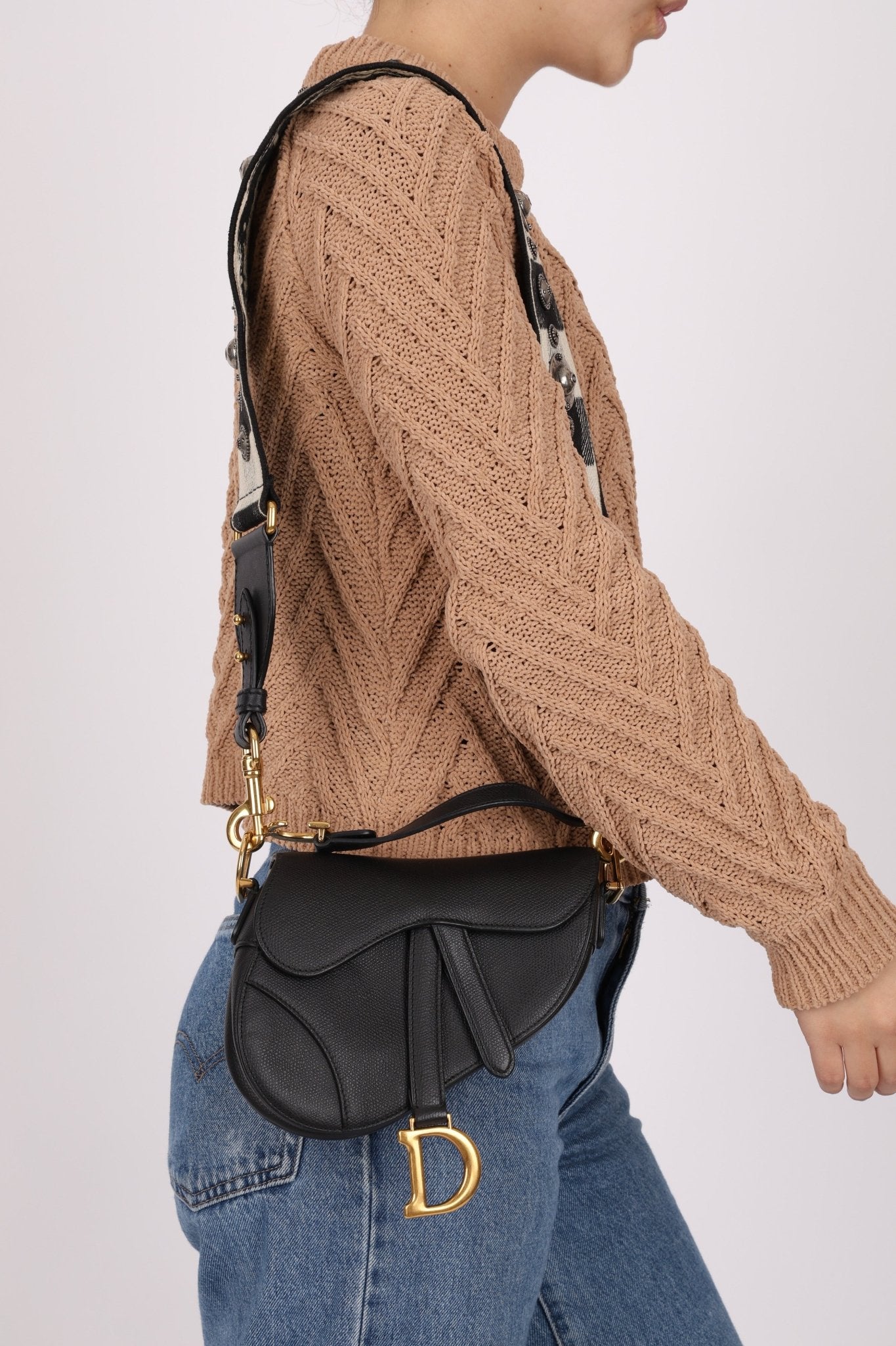 Dior 2019 Grained Leather Mini Saddle w/ Guitar Strap - FashioNica