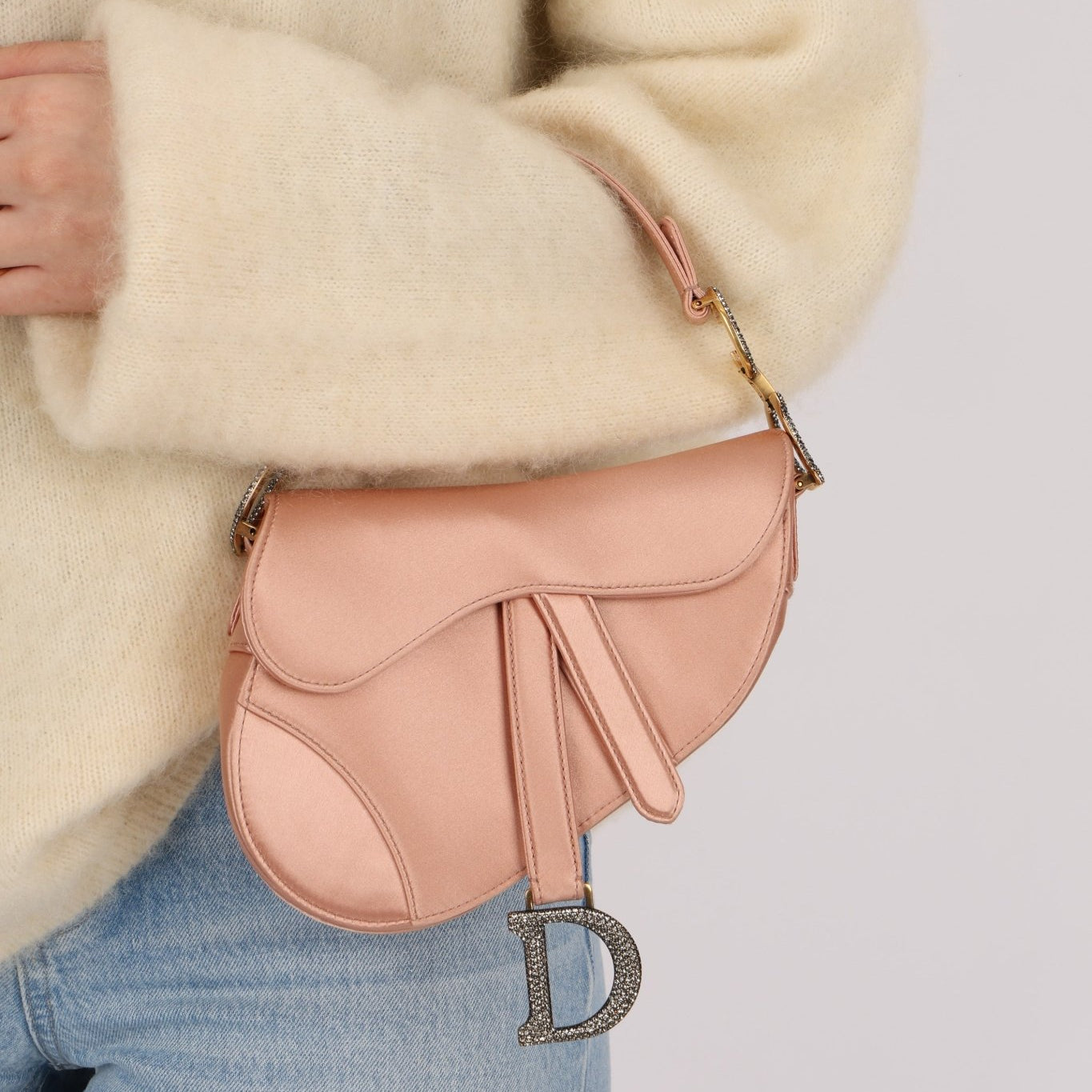 Dior 2019 Light Pink Satin Mini Saddle Bag - FashioNica