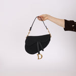 Dior 2019 Oblique Black Medium Saddle w Dior Guitar Strap - FashioNica