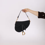 Dior 2019 Oblique Black Medium Saddle w Dior Guitar Strap - FashioNica