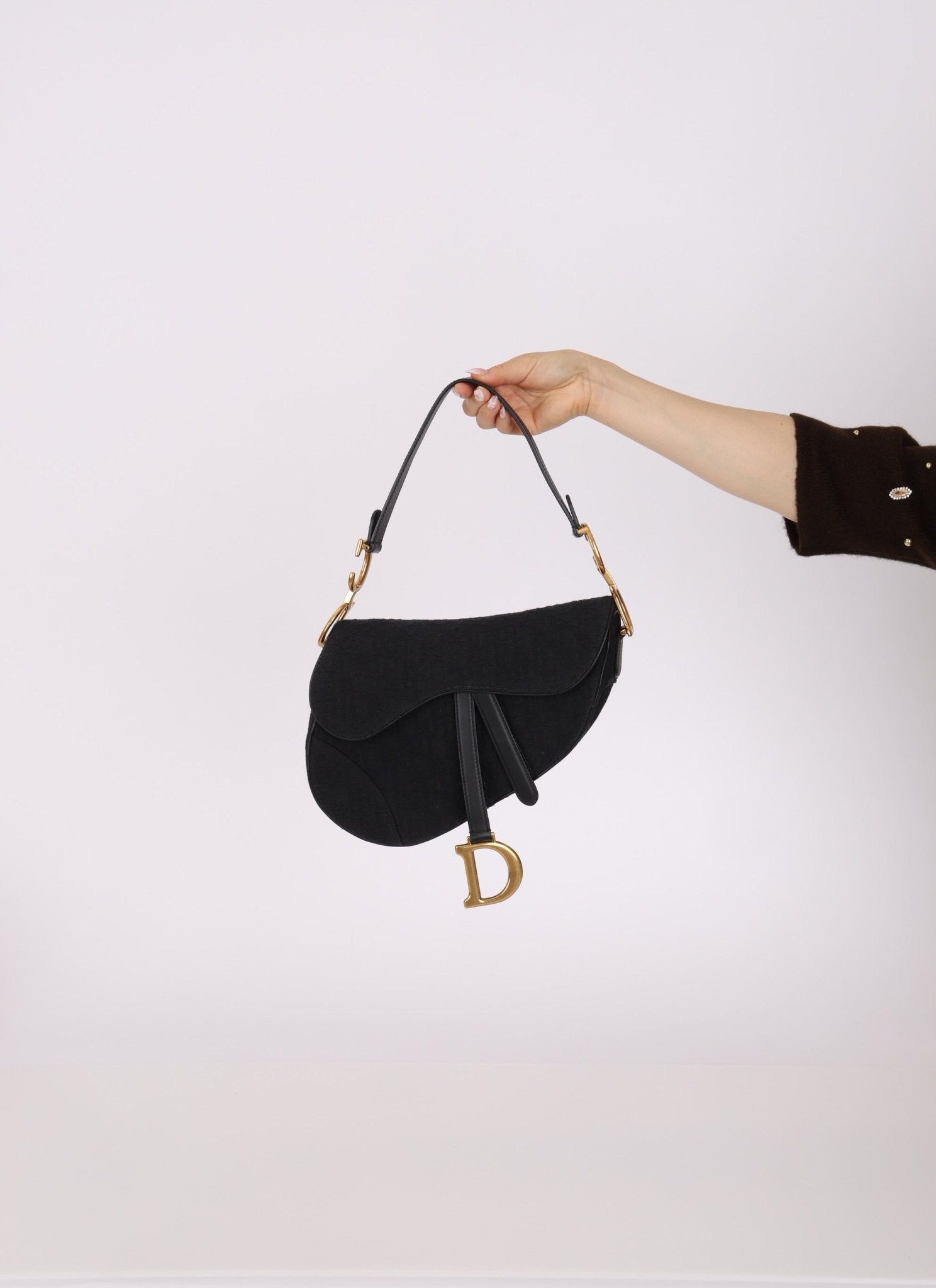 Dior 2019 Oblique Black Medium Saddle w Dior Guitar Strap - FashioNica