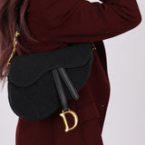 Dior 2019 Oblique Black Medium Saddle w Dior Guitar Strap - FashioNica