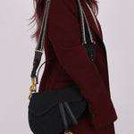 Dior 2019 Oblique Black Medium Saddle w Dior Guitar Strap - FashioNica