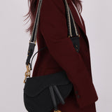 Dior 2019 Oblique Black Medium Saddle w Dior Guitar Strap - FashioNica