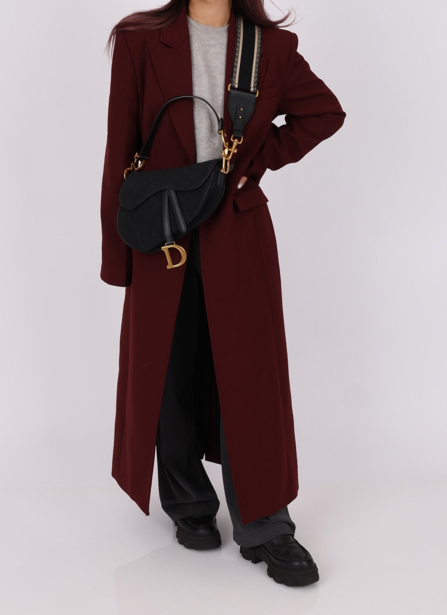 Dior 2019 Oblique Black Medium Saddle w Dior Guitar Strap - FashioNica