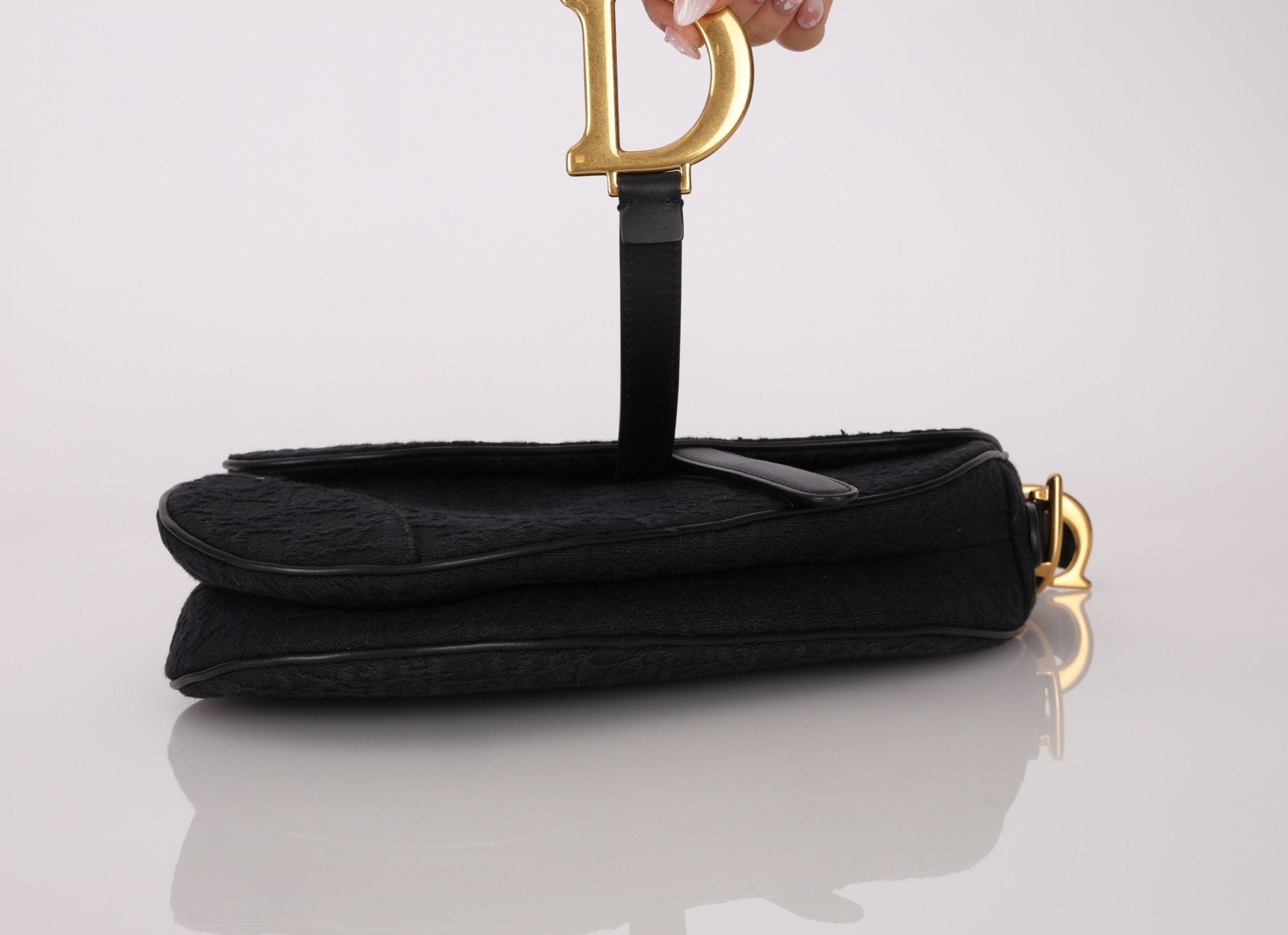 Dior 2019 Oblique Black Medium Saddle w Dior Guitar Strap - FashioNica