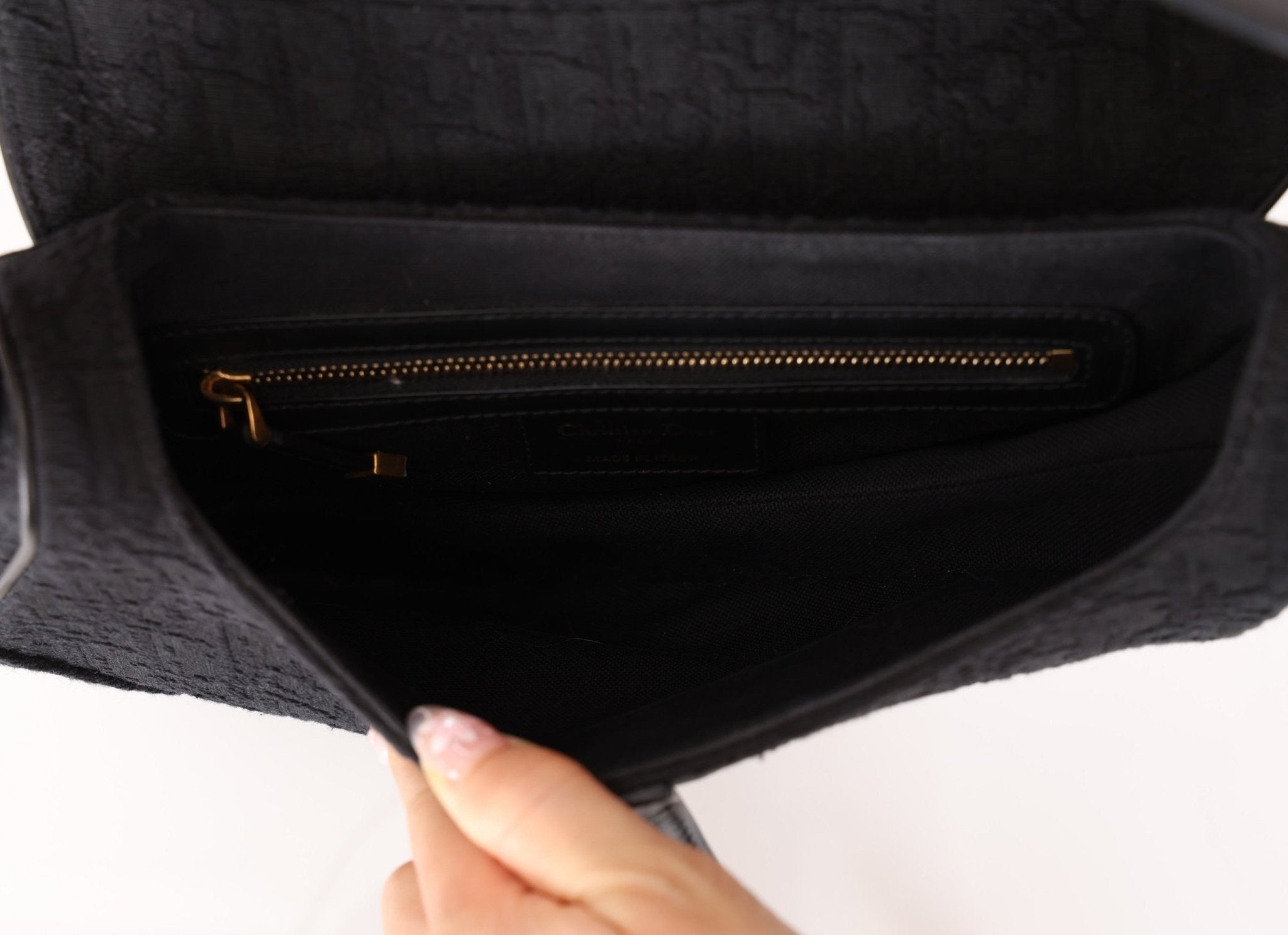 Dior 2019 Oblique Black Medium Saddle w Dior Guitar Strap - FashioNica