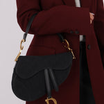 Dior 2019 Oblique Black Medium Saddle w Dior Guitar Strap - FashioNica