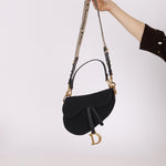 Dior 2019 Oblique Black Medium Saddle w Dior Guitar Strap - FashioNica