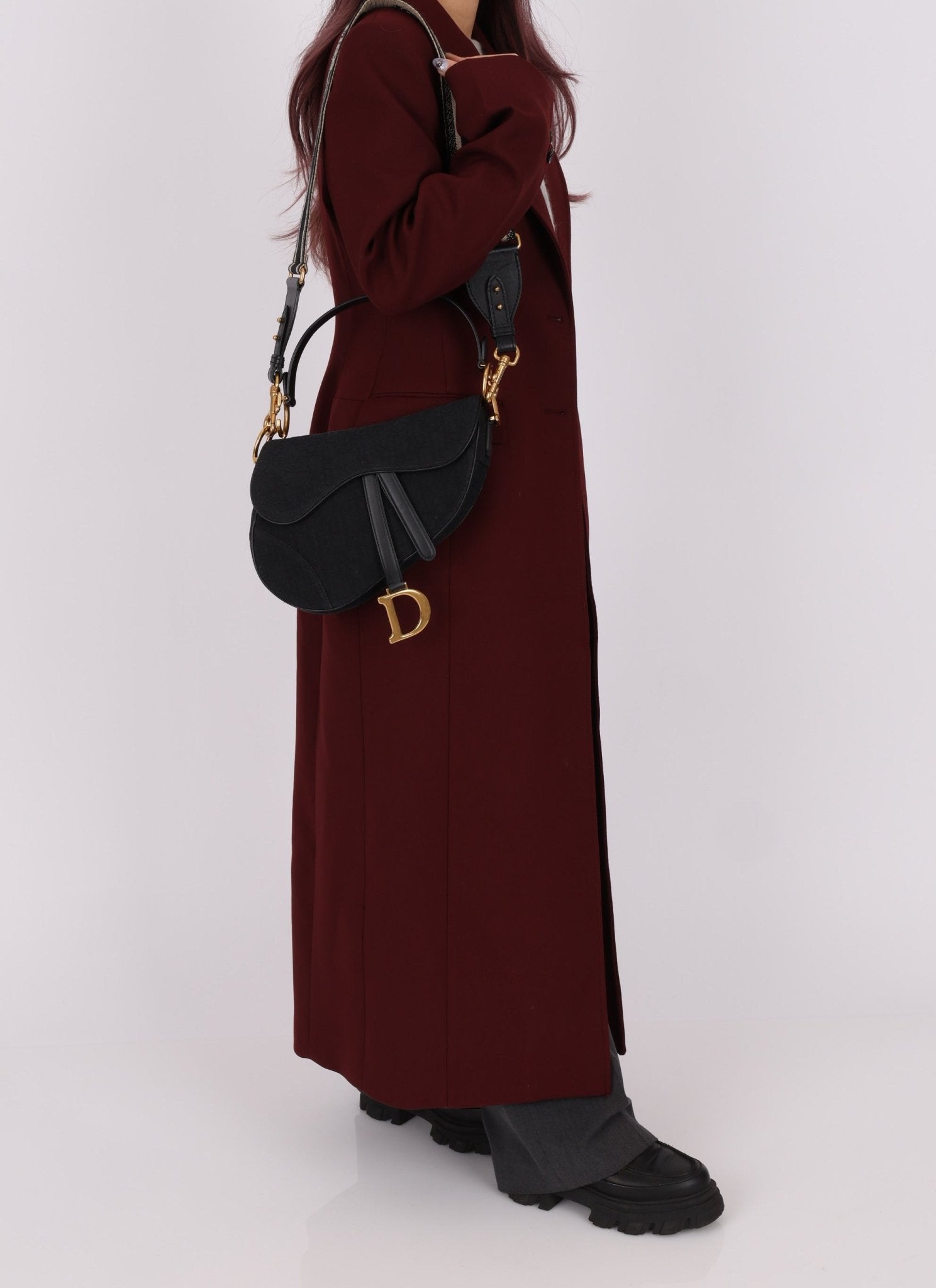 Dior 2019 Oblique Black Medium Saddle w Dior Guitar Strap - FashioNica