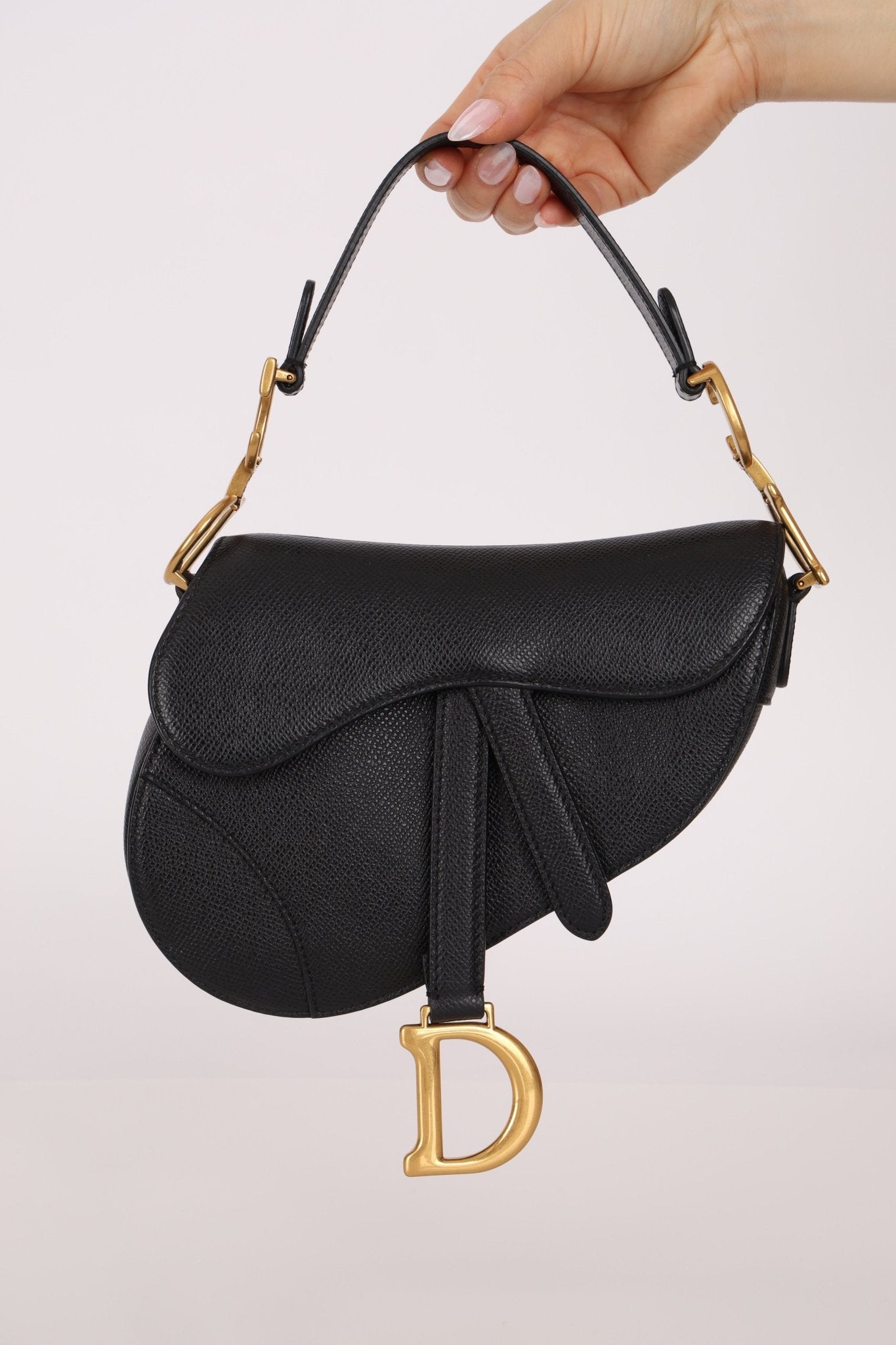 Dior 2021 Grained Calfskin Mini Saddle Bag w/ Guitar Strap - FashioNica