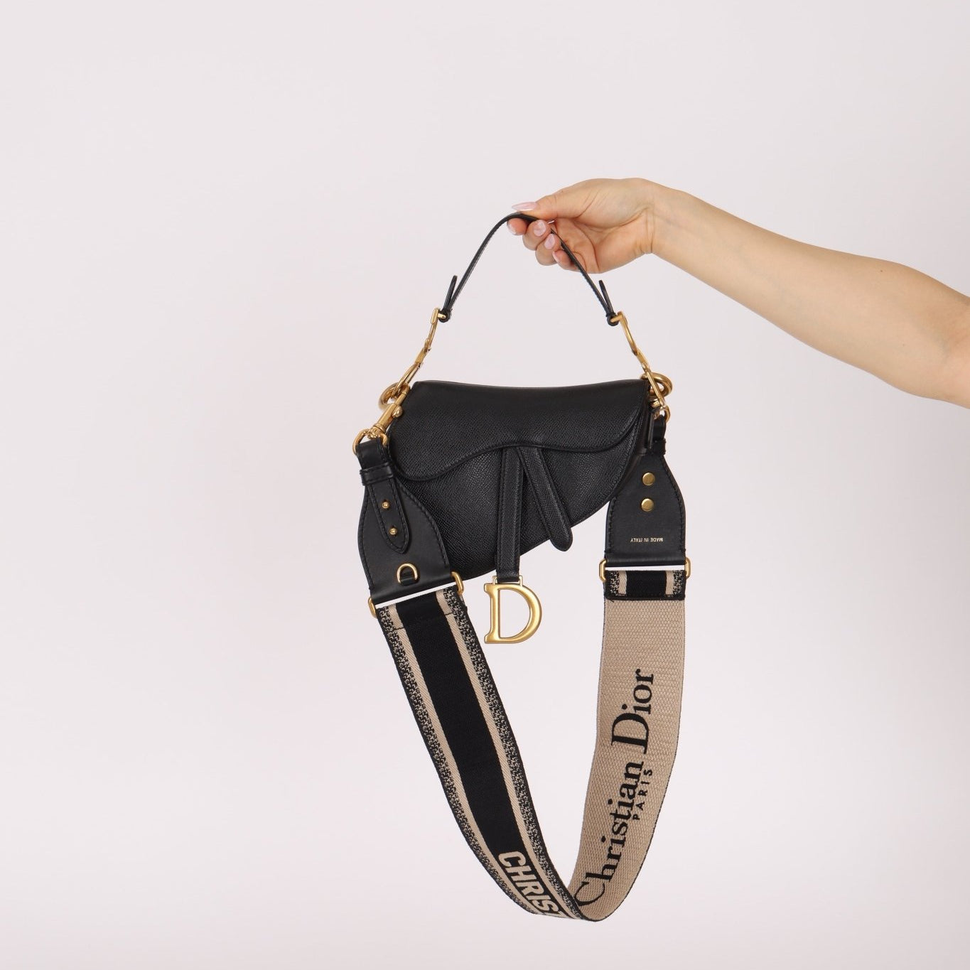 Dior 2021 Grained Calfskin Mini Saddle Bag w/ Guitar Strap - FashioNica