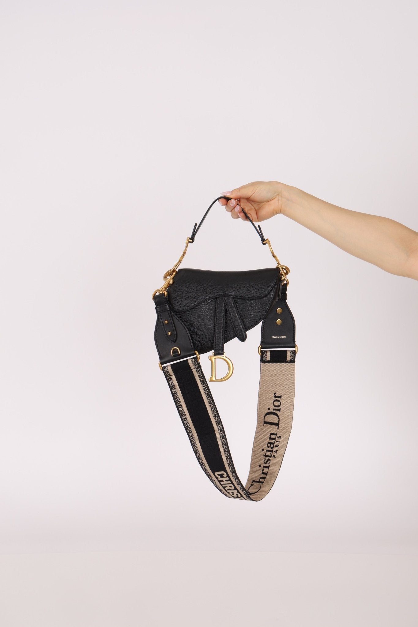 Dior 2021 Grained Calfskin Mini Saddle Bag w/ Guitar Strap - FashioNica