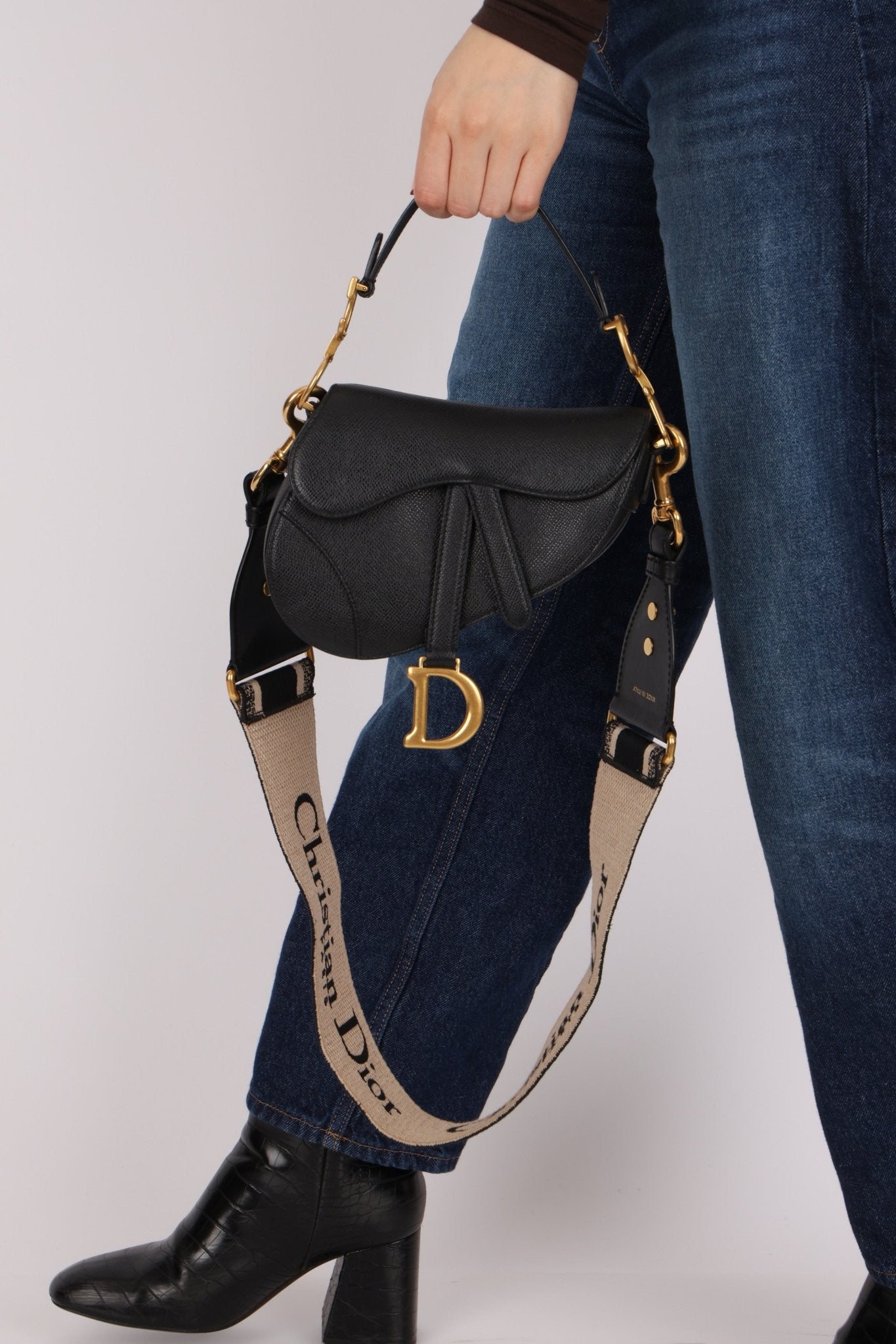 Dior 2021 Grained Calfskin Mini Saddle Bag w/ Guitar Strap - FashioNica