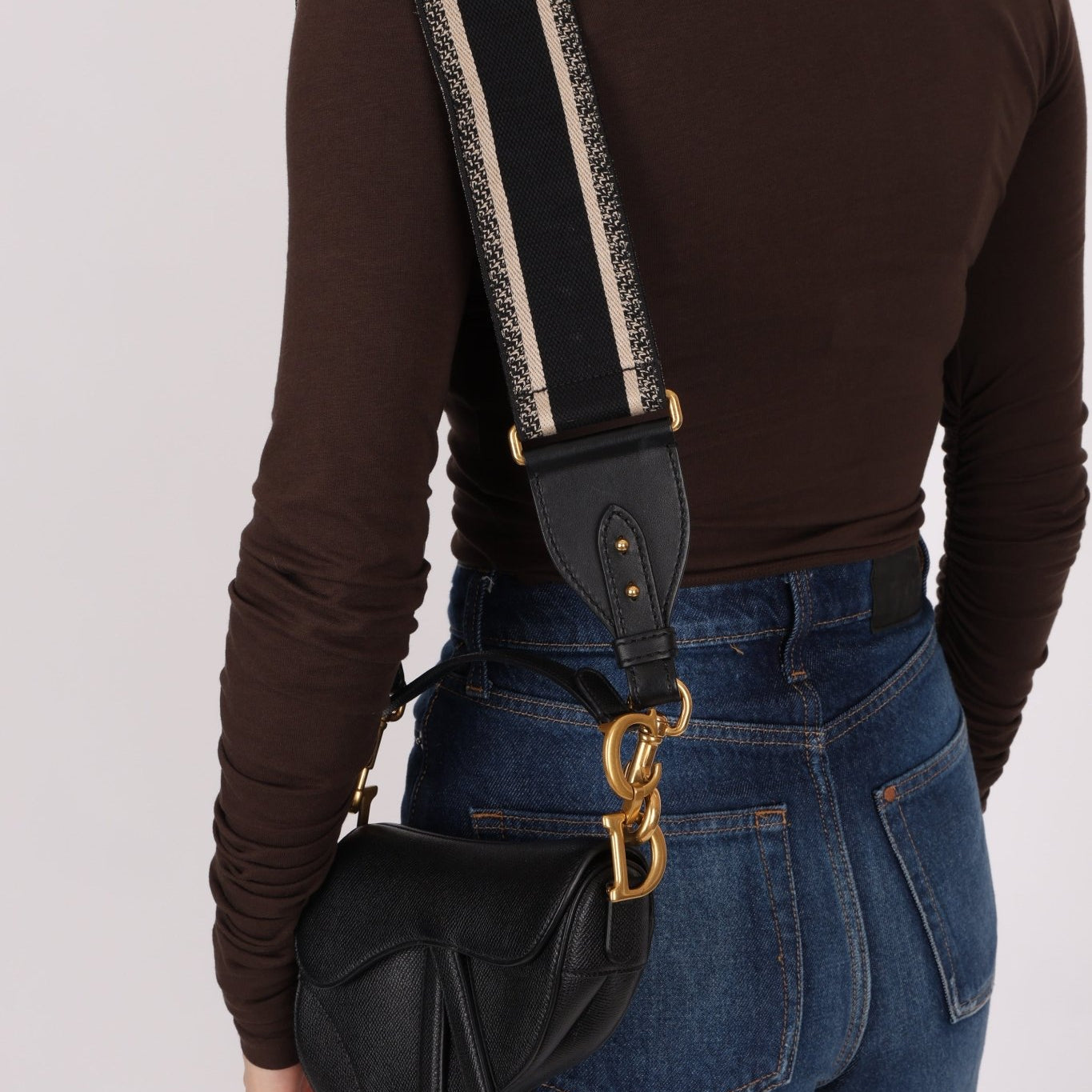 Dior 2021 Grained Calfskin Mini Saddle Bag w/ Guitar Strap - FashioNica