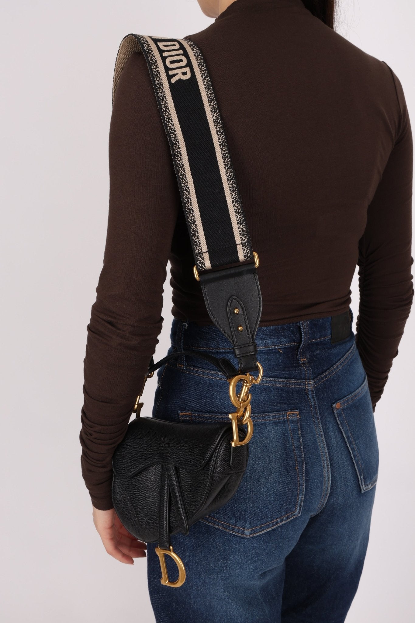 Dior 2021 Grained Calfskin Mini Saddle Bag w/ Guitar Strap - FashioNica