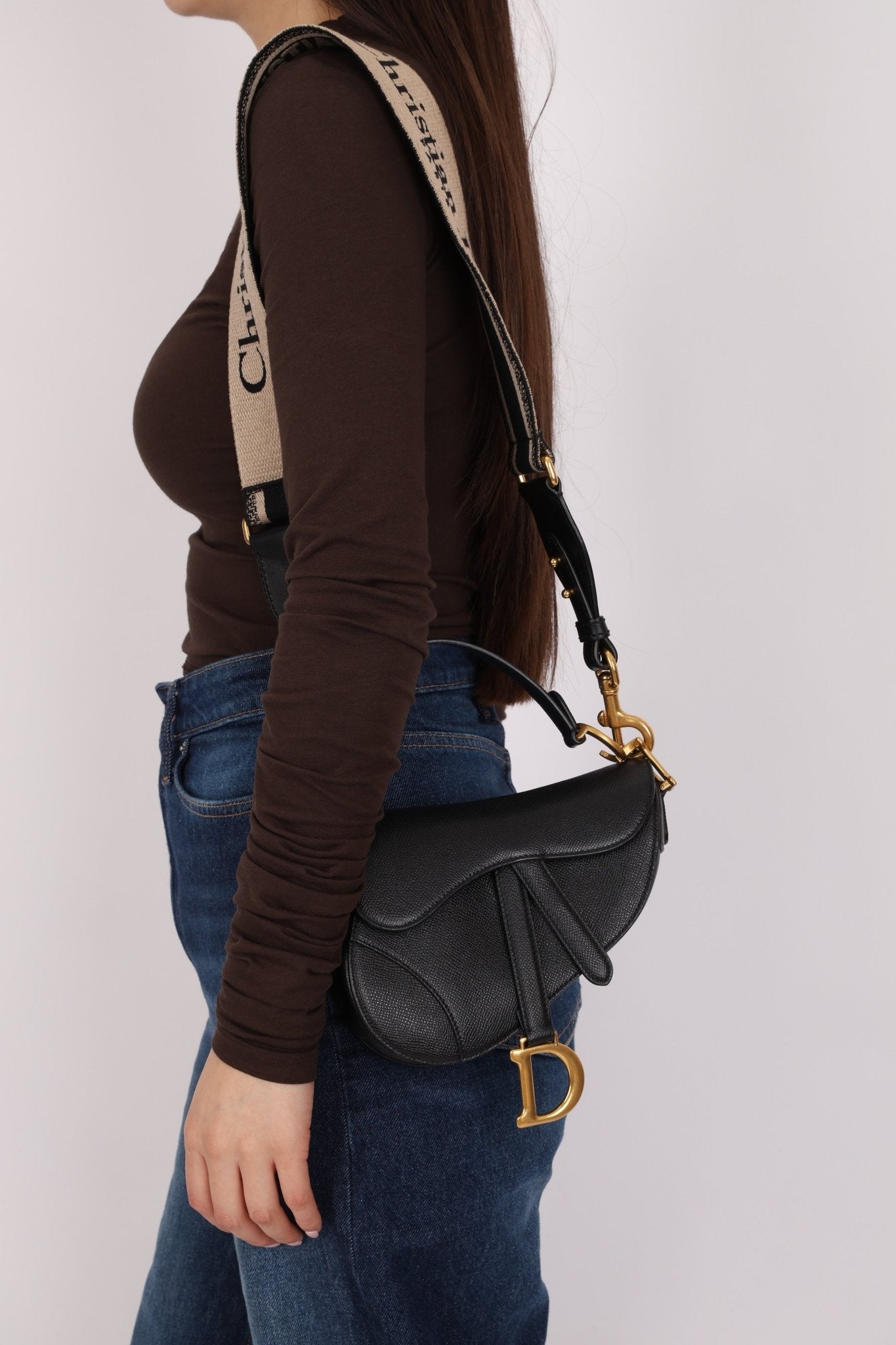 Dior 2021 Grained Calfskin Mini Saddle Bag w/ Guitar Strap - FashioNica