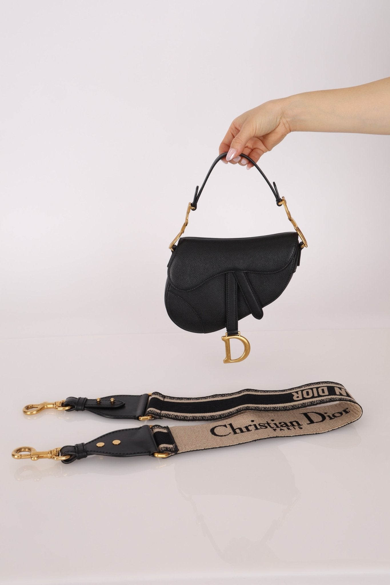 Dior 2021 Grained Calfskin Mini Saddle Bag w/ Guitar Strap - FashioNica