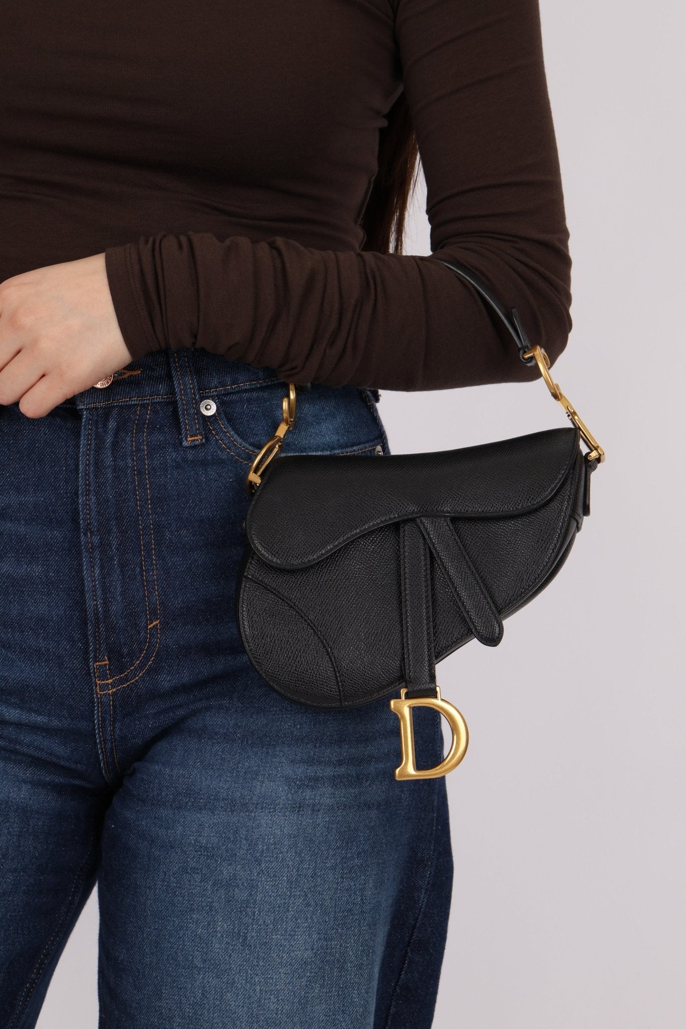 Dior 2021 Grained Calfskin Mini Saddle Bag w/ Guitar Strap - FashioNica