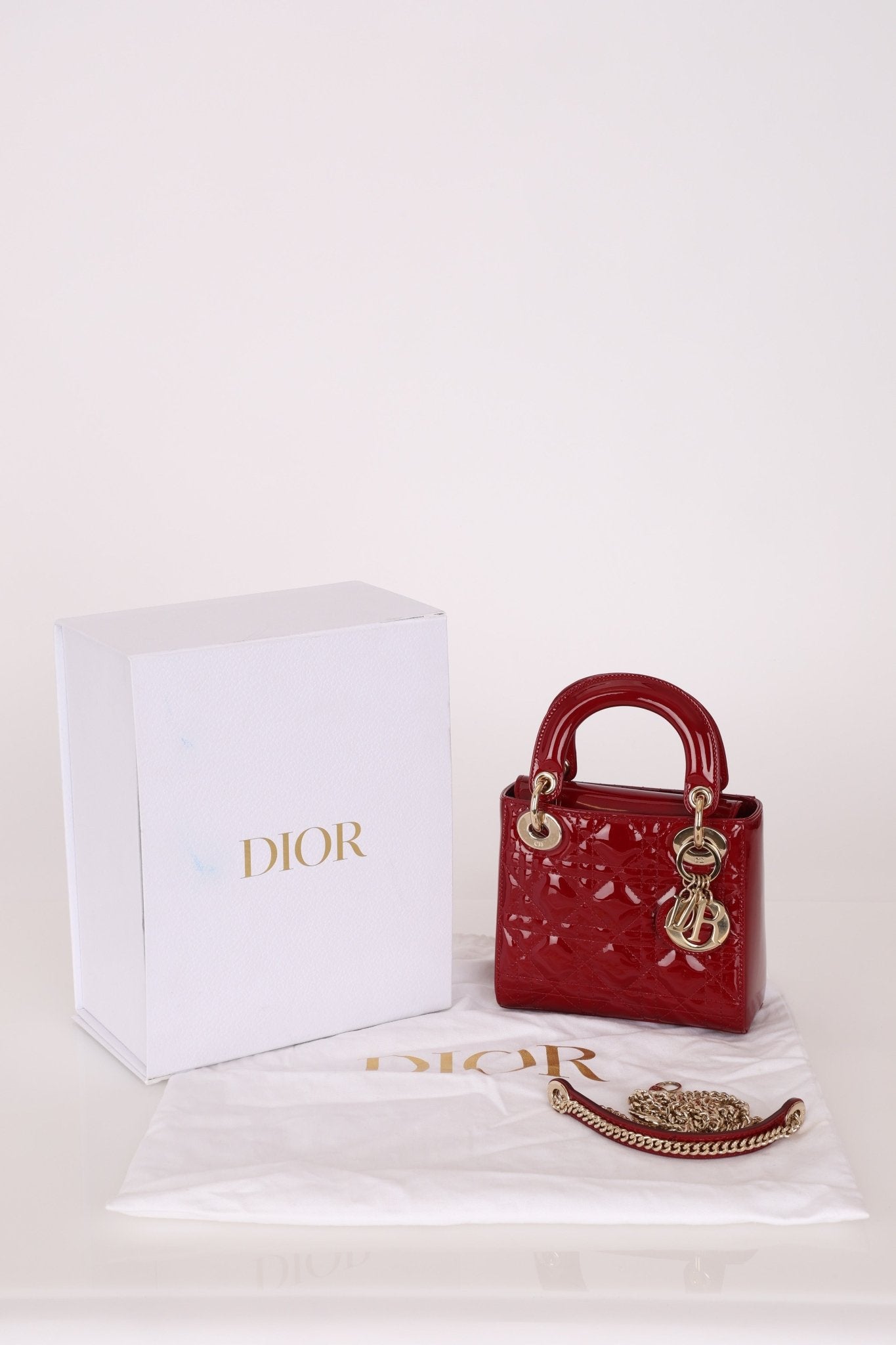 Dior 2022 Patent Cannage Chain Mini Lady - FashioNica