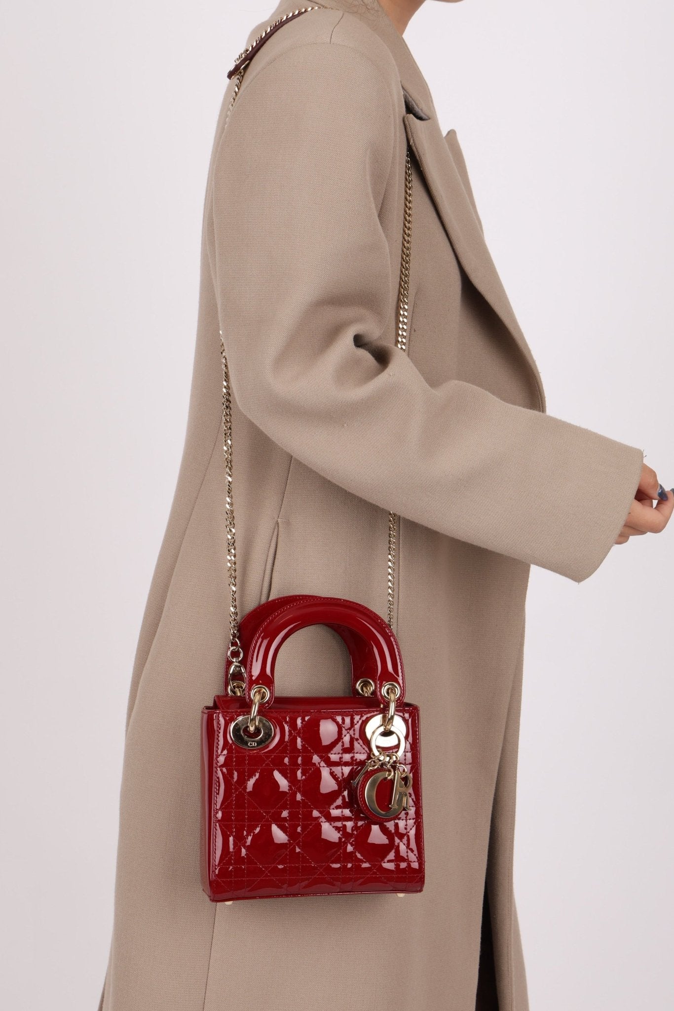 Dior 2022 Patent Cannage Chain Mini Lady - FashioNica