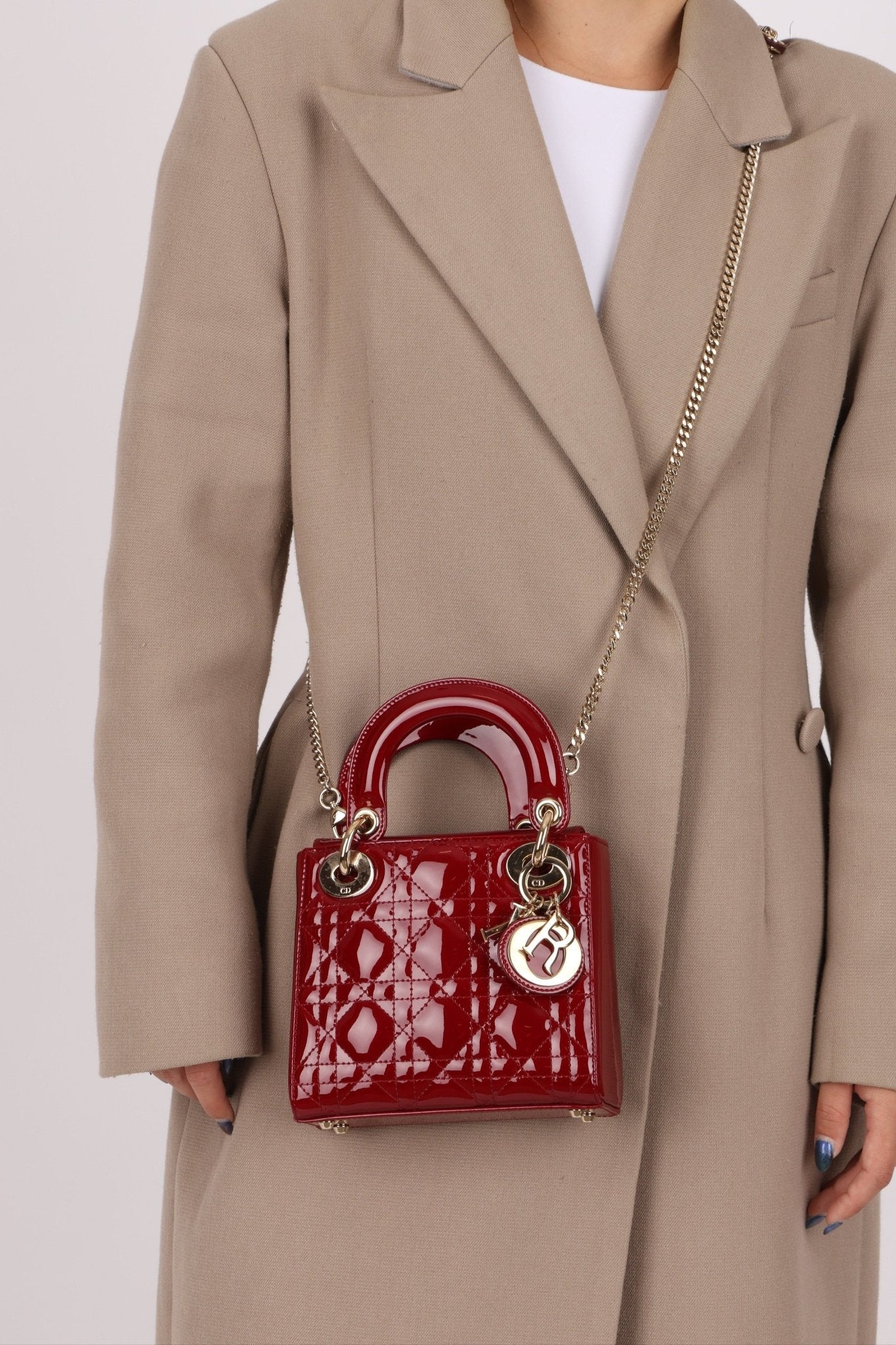 Dior 2022 Patent Cannage Chain Mini Lady - FashioNica