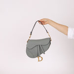 Dior Calfskin Stone Grey Medium Saddle Bag w/ Strap - FashioNica