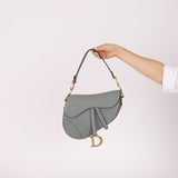 Dior Calfskin Stone Grey Medium Saddle Bag w/ Strap - FashioNica